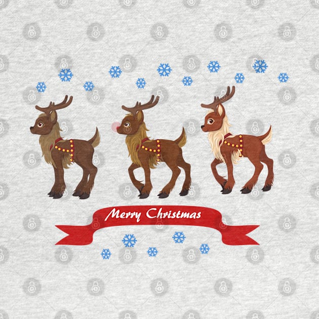 Three Reindeer and Snowman by SakuraDragon